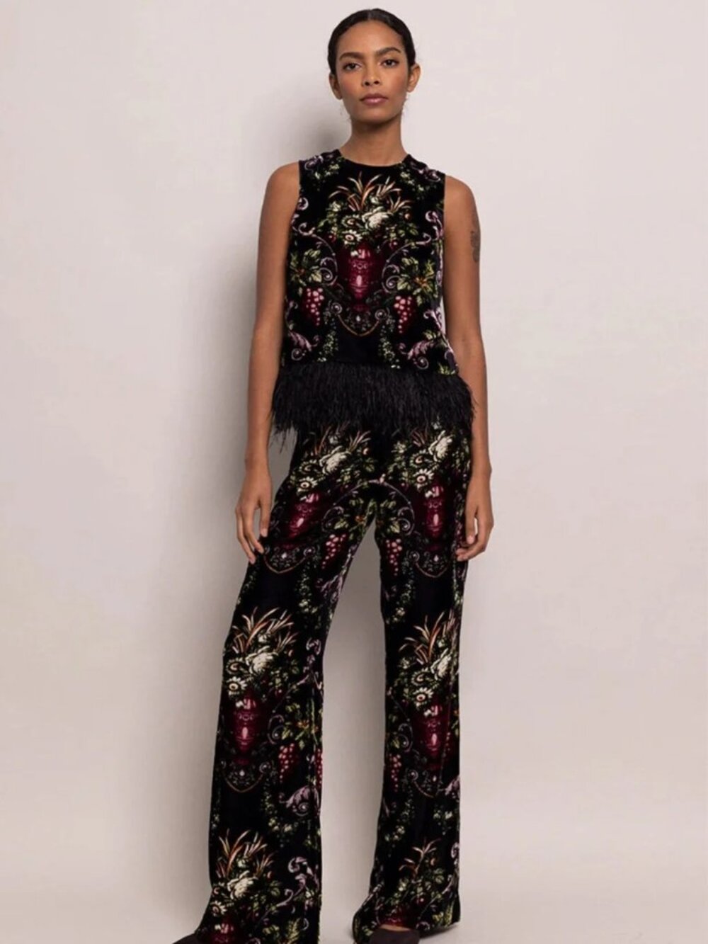 Cara Cara Firenze Pants, Black Fleur